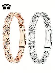 3800 Gauss Strong Magnet Purification Bracelet Set, 2 Pieces Pure Copper Sparkling Rhinestones, Free Adjustment Tool, Fatigue Relief Wristband