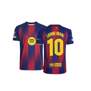 25 26 Lamine Yamal #10 Short Sleeve Soccer Jersey,  Home Red And Blue Lamine Yamal Short Sleeve Soccer Jersey Fans Version