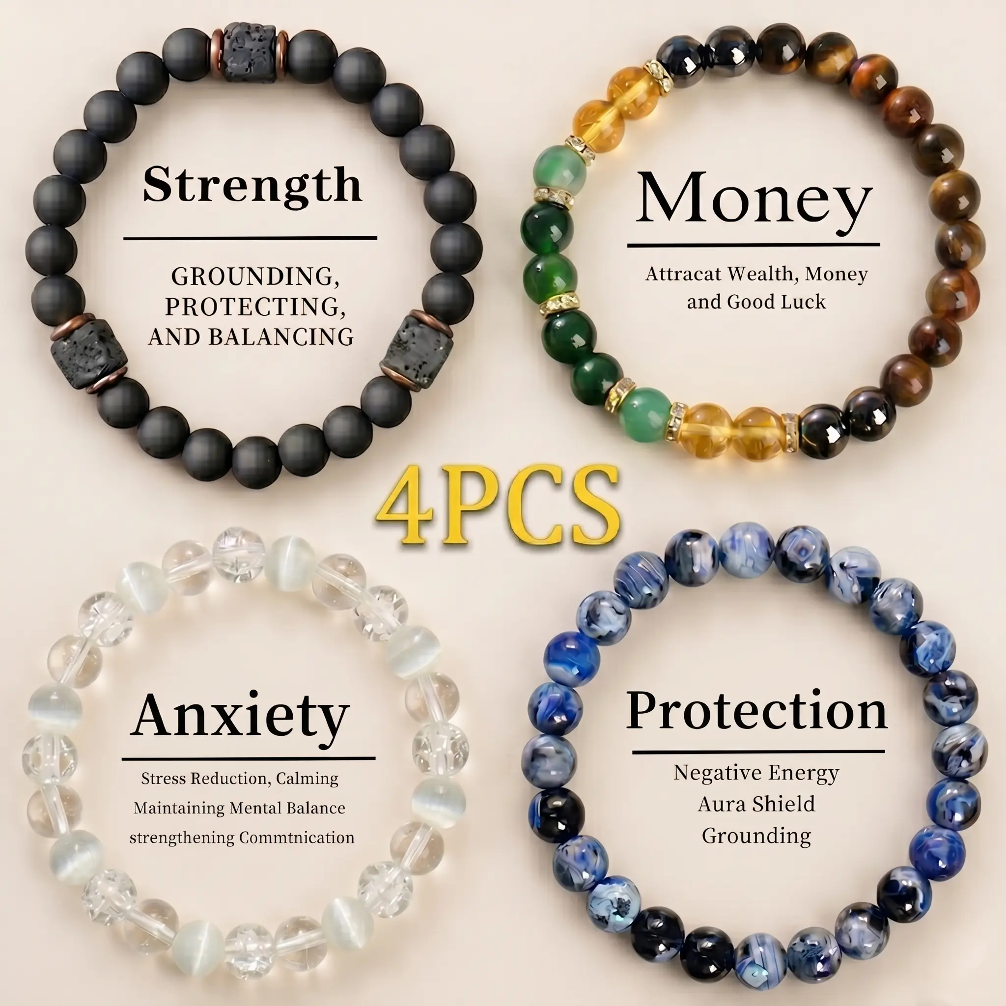 Exquisite Boho Crystal Bracelet Stack for Men Women - Tiger Eye, Obsidian, Hematite Natural Stone Beads - Protection, Money Attraction, Anxiety Relief & Strength - Minimalist Beaded Jewelry Men's accessories Gift for Mom's Day,FathersDayGift travelessenti