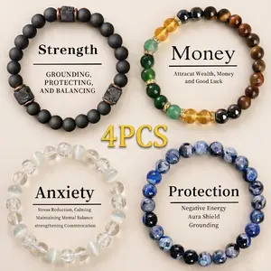 Exquisite Boho Crystal Bracelet Stack for Men Women - Tiger Eye, Obsidian, Hematite Natural Stone Beads - Protection, Money Attraction, Anxiety Relief & Strength - Minimalist Beaded Jewelry Men's accessories Gift for Mom's Day, FathersDayGift summerwins
