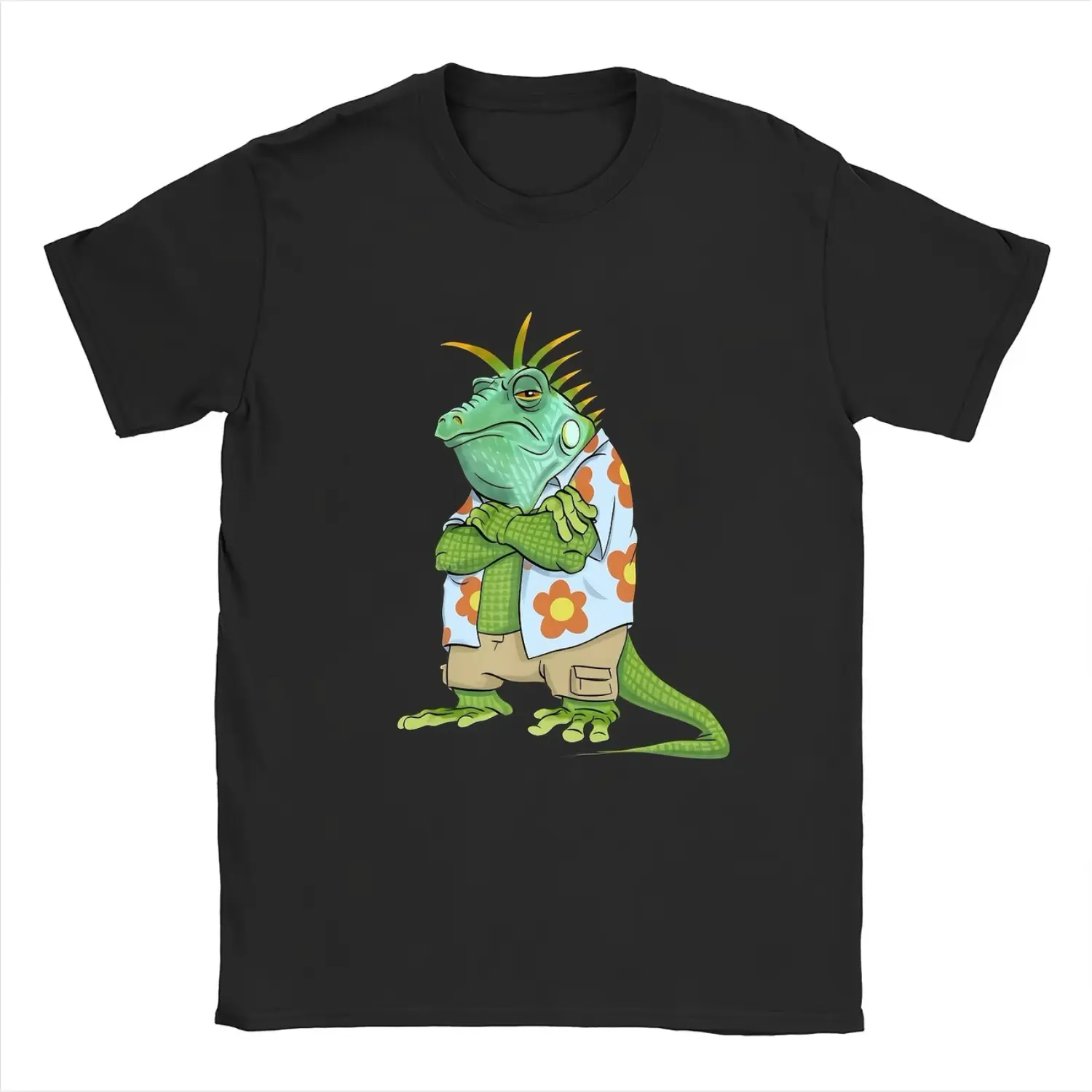 Men's Loose-Fit Iguana Attitude T-Shirt - Rebellious Cartoon Lizard Design, Vibrant Streetwear for Casual, Beach, Outdoor, and All-Season Wear (Machine Washable)