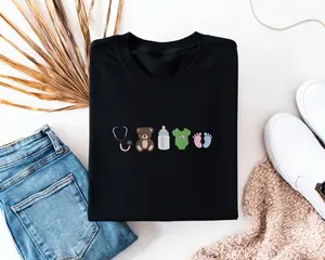 Embroidered Pediatric Nurse Shirt, Cute Baby Icons Nurse Sweatshirt, New Nurse Gift,Healthcare Worker Tee, NICU Nurse T-Shirt,Nurse Life Tee