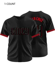 Men's Baseball Jersey, Sporty Loose-Fit V Neck Breathable Shirt, Casual Short Sleeve for All Seasons, Digital Letter Embroidery Design, Sports Clothing, Athletic Tops