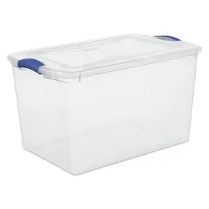 Sterilite 66 Quart Latch Box, Clear Plastic Storage Bin with Clear Lid, Blue