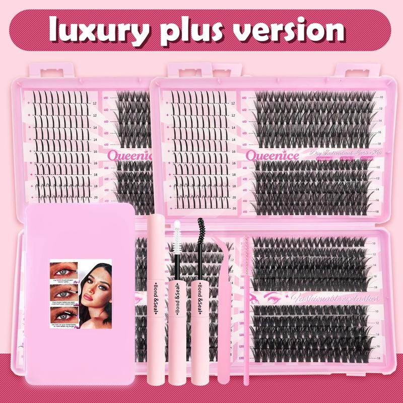 QUEENICE Lash Clusters Extension Kit, Cosmetic Eyelash Extension 40D/60D/80D/100D/120D, 10mm-18mm Mix Lengths Individual Cluster Lashes, DIY Lashes Cluster, Full Set for Beginners, Eyelash Tools, Daily & Party Makeup, Festival Gift