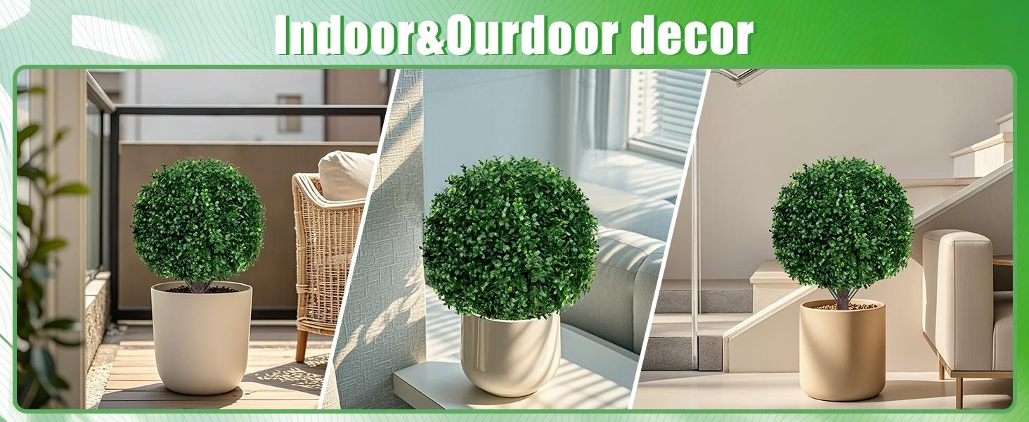 Set of 2 Artificial Boxwood Topiary Ball Trees, 24" Tall UV Protected Fake Bushes, Weather Resistant Artificial Shrubs for Indoor, Front Porch & Garden Outdoor Decor,dorm decor,dorm room decor Set of 2 Artificial Boxwood Topiary Ball Trees, 24" Tall UV Protected Fake Bushes, Weather Resistant Artificial Shrubs for Indoor, Front Porch & Garden Outdoor Decor,dorm decor,dorm room decor