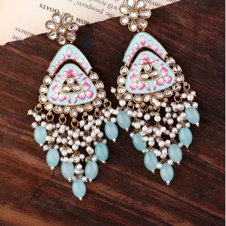 Kundan Earrings for Women, Traditional Indian Handcrafted Jewelry for Weddings, Festivals