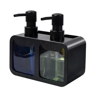 4 in 1 Kitchen Sink Soap Dispenser, Refillable Bottle, 1 Count Soap Dispenser with Sponge Holder & Brush Holder, Kitchen Sink Organizer, Kitchen Accessories