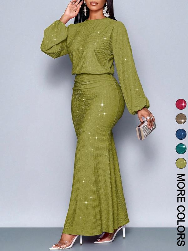 Women's Elegant Mermaid Hem Bodycon Dress, Long Sleeve for Christmas Party & Valentine's Day, Tight-Fitting Evening Gown