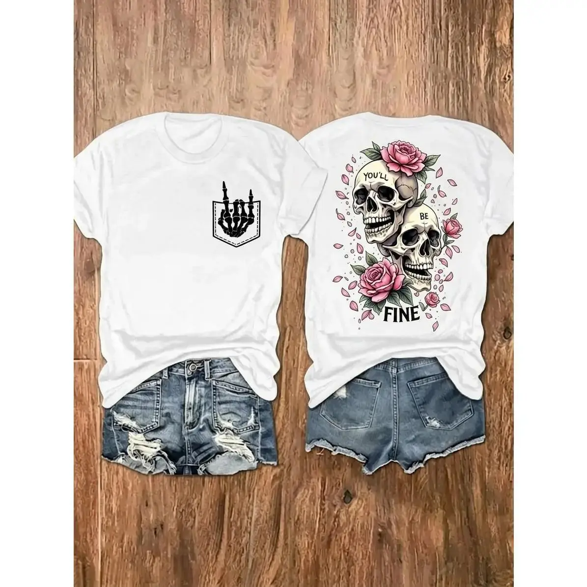 Men's Rose Skeleton  Crewneck T-, Black Casual Streetwear, Soft Breathable Cotton Fabric, Short-Sleeve Gothic Aesthetic Top for Spring Summer Daily Wear graphic shirts,quote