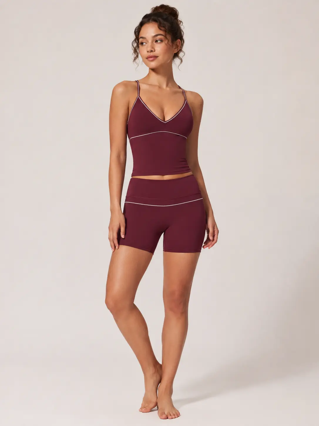 Women’s 2 Piece Yoga Set | V Neck Sports Bra & High Waisted Shorts, Color Block Activewear Outfit, Tummy Control Workout Set for Gym & Fitness