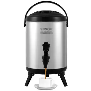 VEVOR Stainless Steel Insulated Beverage Dispenser,  1.5 Gallon 6 Liter, Thermal Hot and Cold Drink Server Dispenser with Spigot Handle, Food-grade for Hot Tea Coffee Water Restaurant Drink Shop