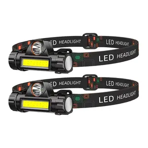 2/4 Pack LED Outdoor Portable Headlamp, USB Rechargeable COB Headlight with Magnetic Adjustable Tactical Flashlight, Lightweight Adjustable Lamp for Camping Running Fishing Emergency, Adjustable Headband
