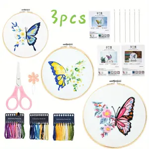 3 Pcs Butterfly Embroidery Set with Embroidery Hoop,Embroidered Fabric,Colour Threads and Tools Kit,Embroidery Set for Beginners DIY Cross,Christmas Party Gifts,Hand Tools Kits