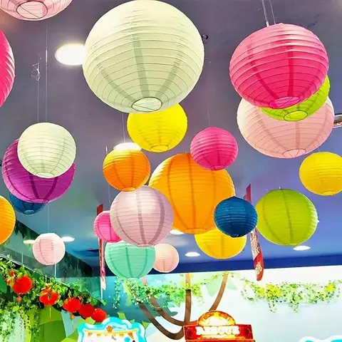 16-Pack Assorted Hanging Paper Lanterns for Party Decor, Multicolor Chinese Lanterns for Carnival Baptism Birthday Wedding Anniversary, Home Party Decorations