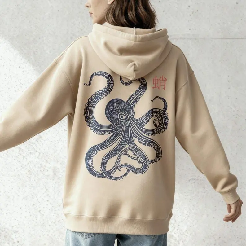 Vintage Octopus Hoodie – Unisex with Japanese Ocean Art Print