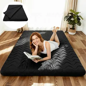 Japanese Floor Mattress Futon - 3.5" Extra Firm Foldable Tatami Mat, 5-Layer Support with High-Density Foam Portable Floor Bed for Guest, Dorm, Kids Room & Camping Black Twin