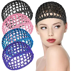 4 count Mesh Crochet Hair Net, Rayon Knit Snood Hat, Hair Wrap for Sleep, Nylon Hairnet Snoods Cover Ornament for Women Sleeping(Black, , Blue, Purple)