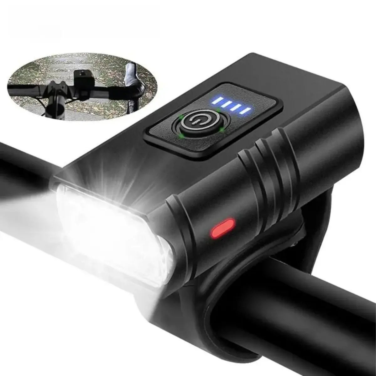 LED Bicycle Headlight - Type-C Rechargeable, 6 Modes, Tightened Strap Bicycle Accessory for Outdoor Cycling, Emergency Use (MTB & Road Bike Front Light)