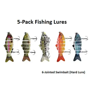 5-Pack Easy Catch Sinking Jointed Swim Lures, 4.02in/0.60oz | 6# Treble Hooks Lifelike Hard Lures for Fresh & Saltwater, Perfect for Bass, Trout & Beginners.