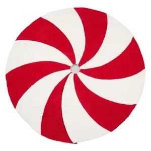 Saro Lifestyle 1239.RW54R 54 in. Red-White Christmas Candy Cane Round Tree Skirt - Festive Home Decor for Winter Wonderland