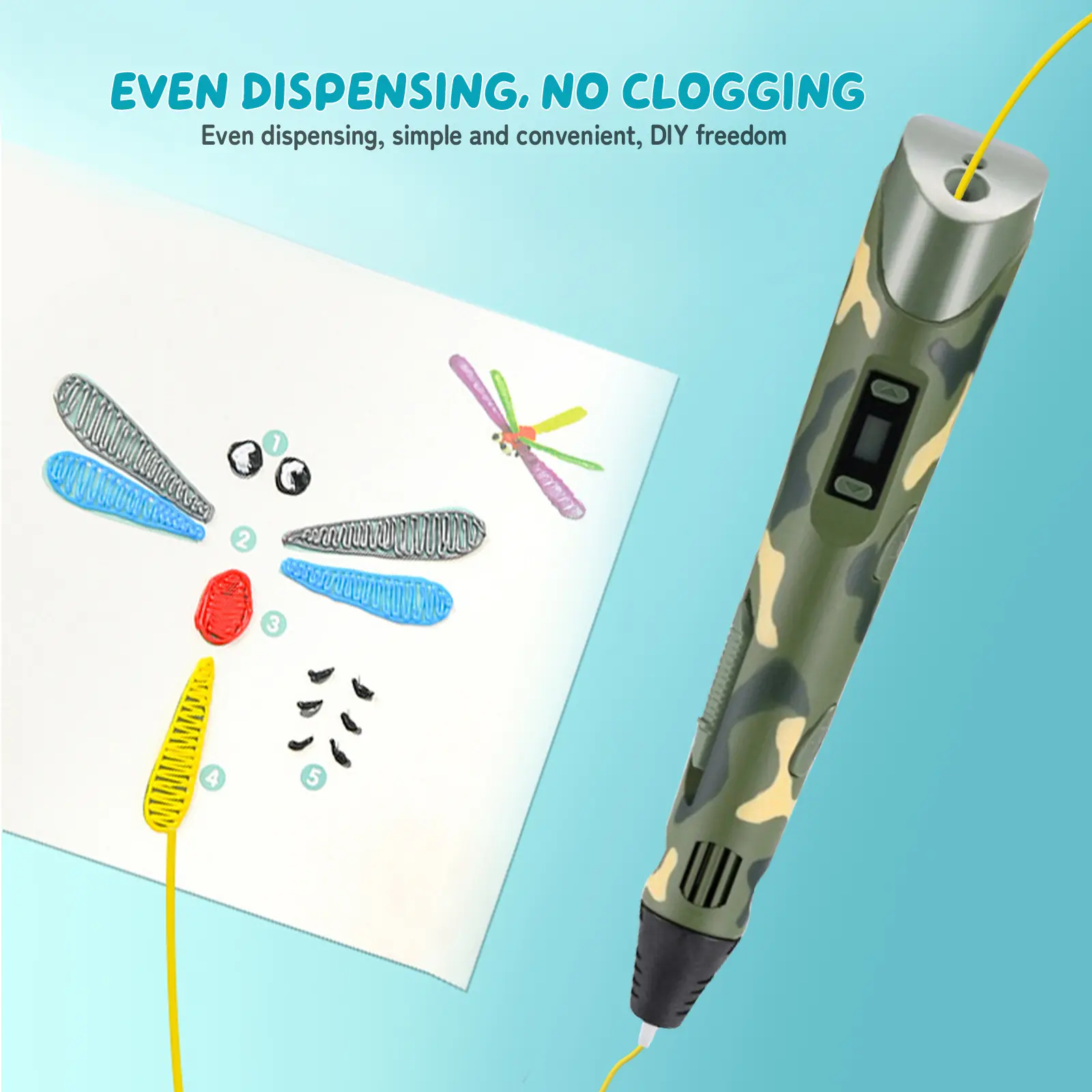 New 3D Printing Pen Set, 3D Pen with LCD Display and PLA Filament, Creative DIY New Years Gift for Kids and Children Multicolor