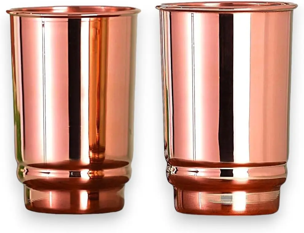 Pure Copper Drinking Cups -  Health Tumblers – 2 pcs. set -LACQUER Free | 350 Ml. (11.8 US Fl Oz) Traveller's Copper Cups for Ayurveda Health Benefits