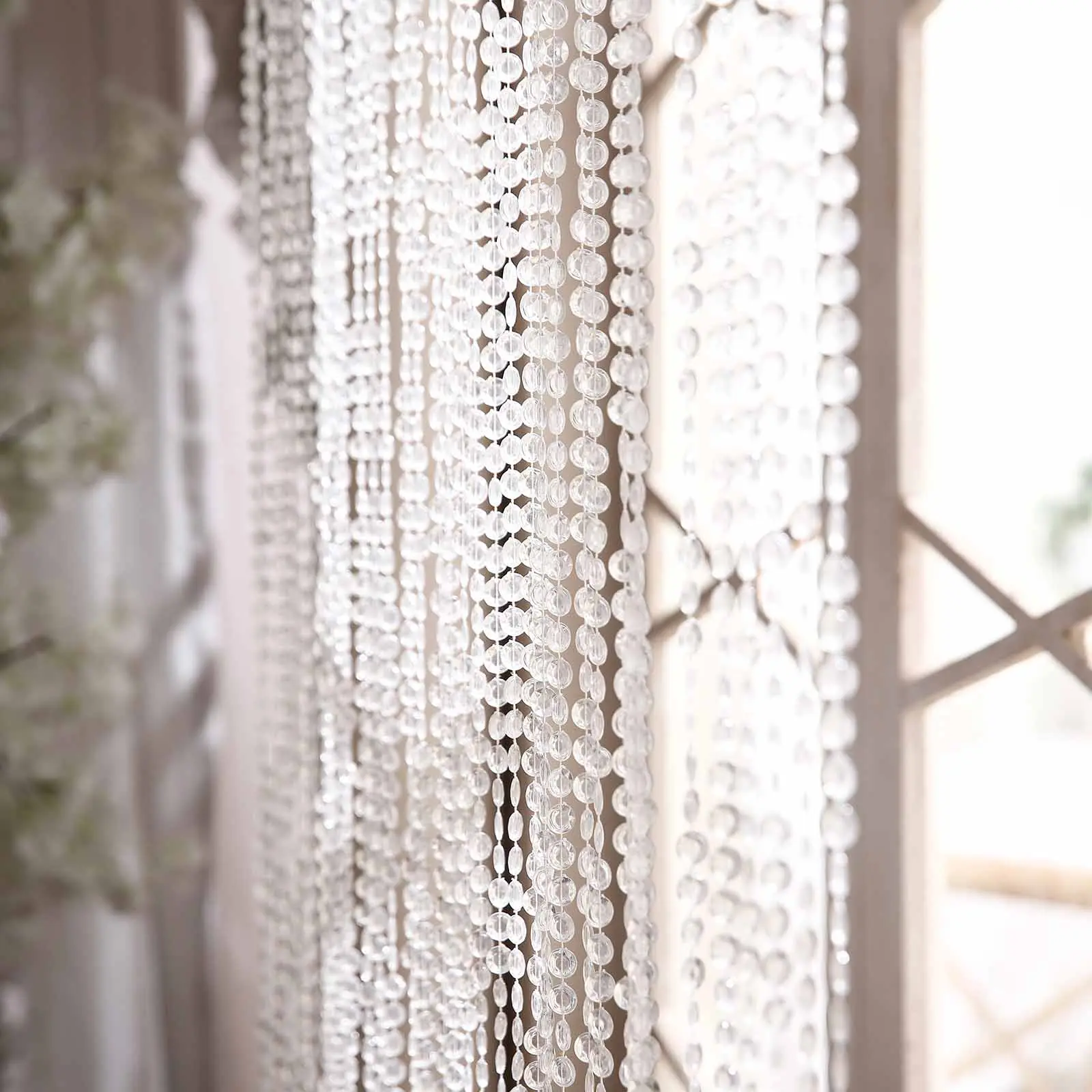 Crystal Diamond Beaded Home Decor Curtain with Plastic Rod, Adjustable Hooks, 12ft for Doorway & Window, Curtain for Doorway