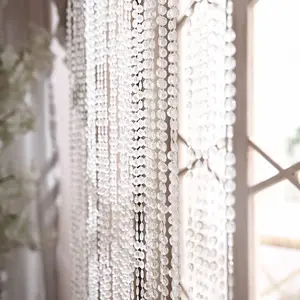 Crystal Diamond Beaded Curtain with Plastic Rod and Adjustable Hooks 12ft