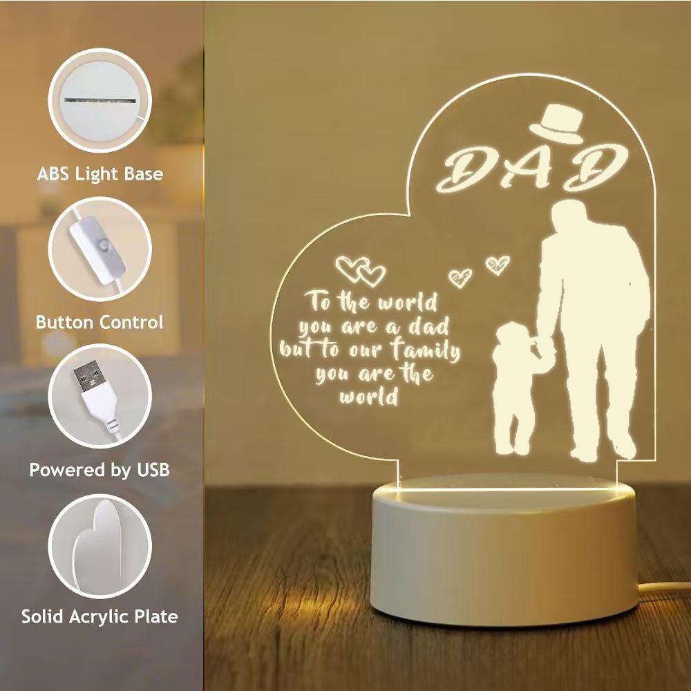 Dad Night Light, 2D Acrylic Heart Shaped Father & Child Desk Lamp, Personalized Father's Day Gift for Dad, Warm White LED Bedside Lamp, Birthday Christmas Thanksgiving Gift for Dad, USB Powered Home Decor Night Light