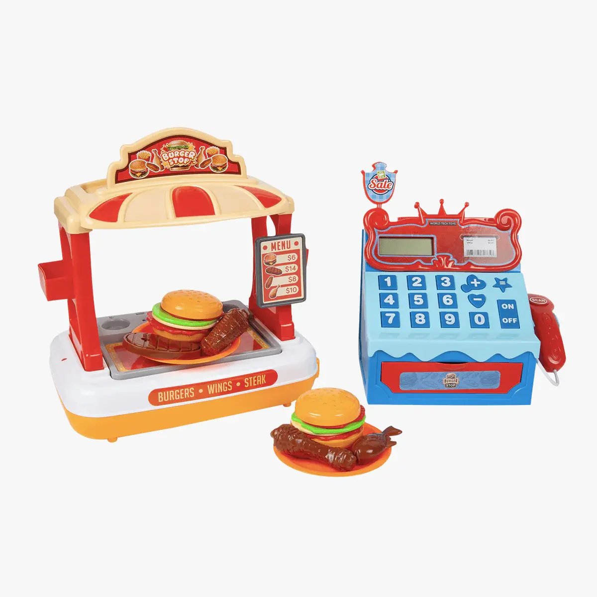 Hamburger or Sweet Shop Food Playset with Cash Register and working Calculator