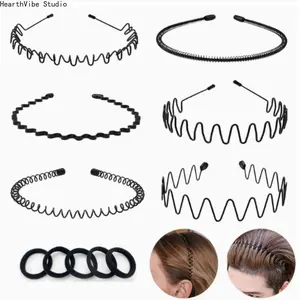 Summer Vibes: 6-Count Metal Wave & Zig Zag Headband Set | Elastic Sports Training Hair Band with Comb | Textured Twist Stylish Hair Accessory & Gift for Women