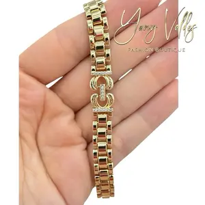 Gold Tone Link Bracelet with Double Clasp | 8.3mm | 7” + Extender