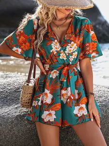 Women's Short Sleeve Romper, Simple Fashion Daily Casual Romper, Print Romper, Beach Romper, Elegant Style, Comfortable and Stylish