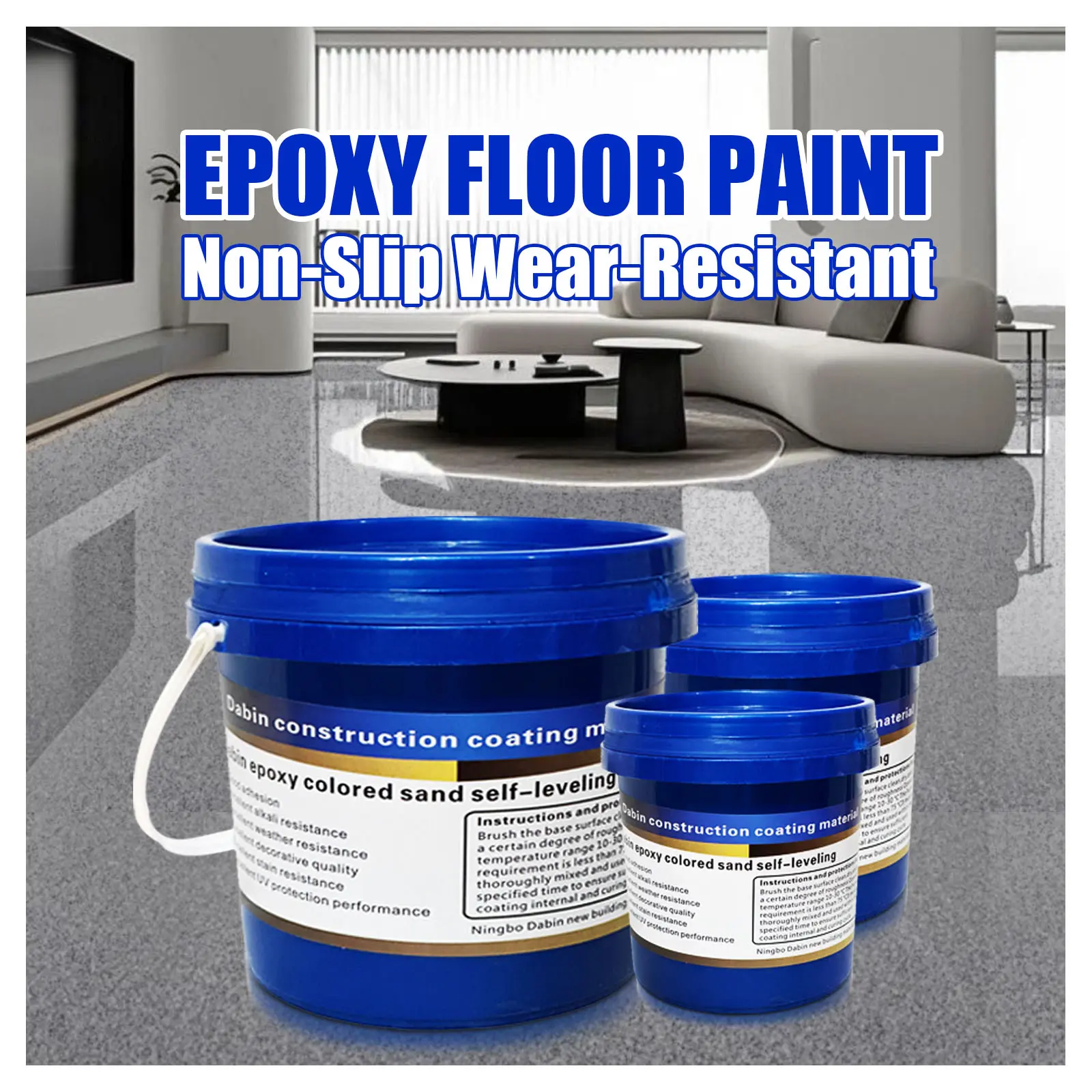 New Waterproof Epoxy Colored Sand Floor Paint, Epoxy Floor Paint, for High Gloss Marble Effect Garage Coating,,for Basement,Wood Floors,Garage,Outdoor