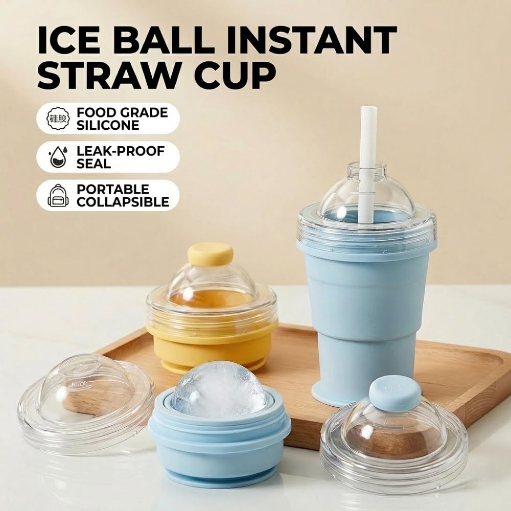 IMOLI Portable Collapsible Ice Ball Mold Cup, Creative Food-Grade Silicone Ice Mold with Built-in Straw for Summer Outings, Camping, Travel, Parties, and Gifting. IMOLI Portable Collapsible Ice Ball Mold Cup, Creative Food-Grade Silicone Ice Mold with Built-in Straw for Summer Outings, Camping, Travel, Parties, and Gifting.