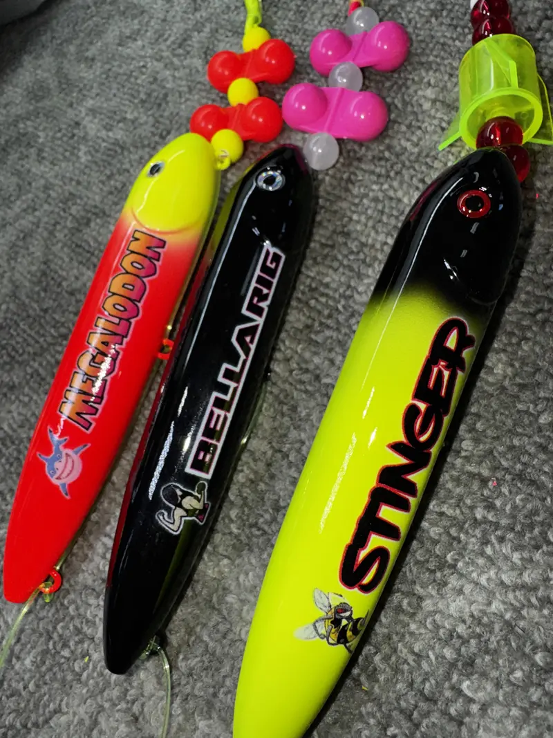 Jumbo 2 Pack: Yellow Chunky (16cm) pre-tied on 8/0 white glow hook and Red  October (16cm) pre-tied on 8/0 orange fluorescent hook, both on 100 pound  mono leader lines - TikTok Shop