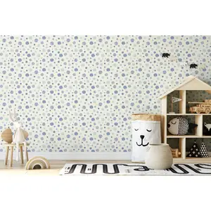 Peel and Stick Removable Fabric Wallpaper - Watercolor Bubbles - Polka Dot - Lula Blue