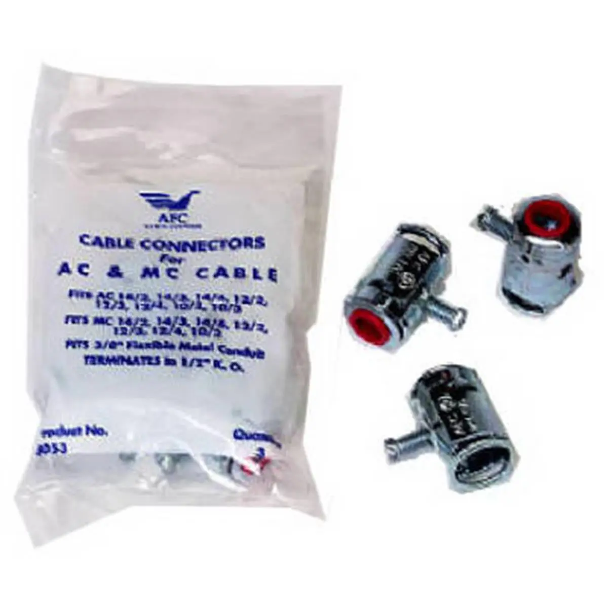 212 MAIN Halex 96571 Flexible Metal Cable Box Connector, Insulated Throat, No Locknut Design, For AC/MC Cable, 10 Pack