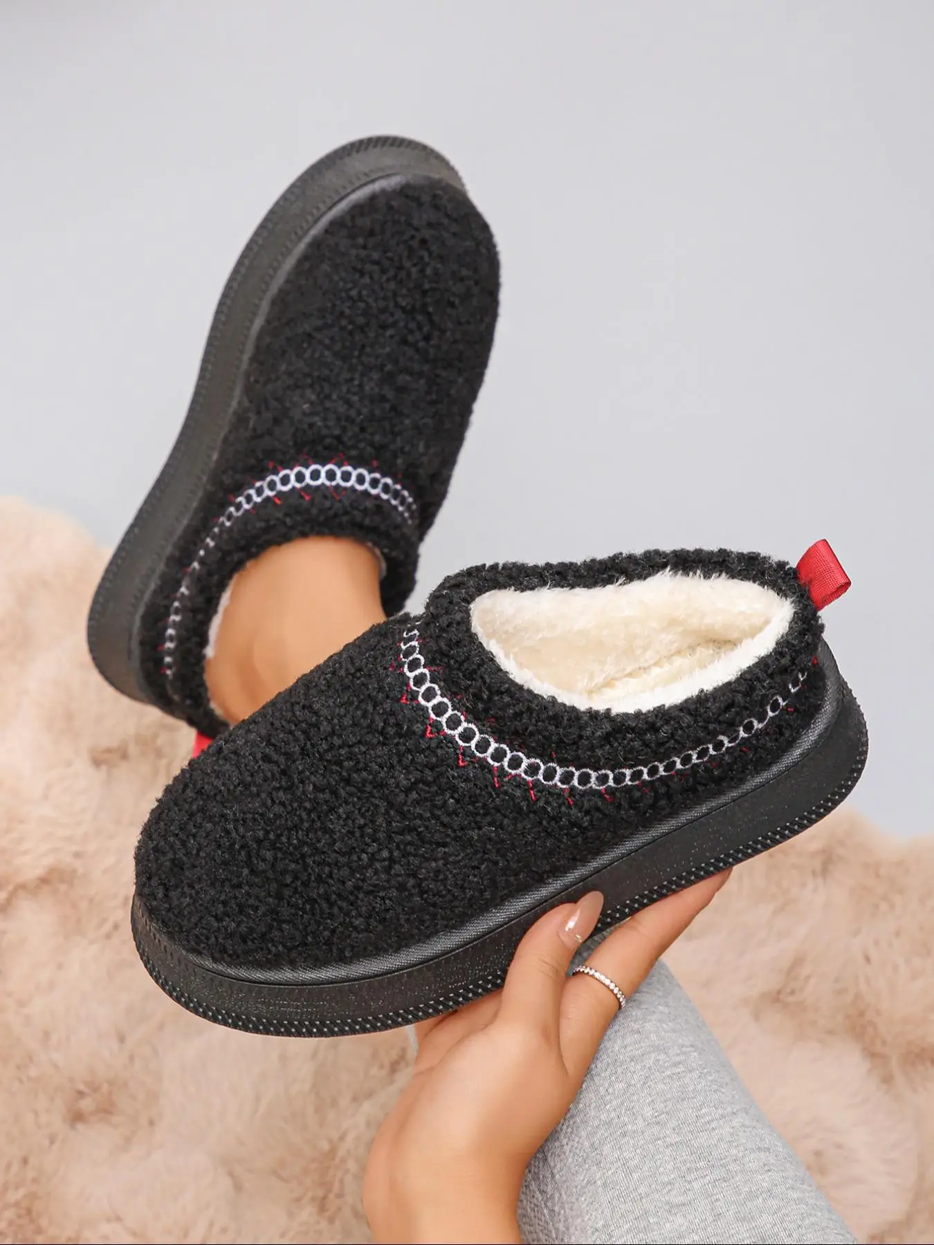 Solid Plush Lining Snow Boots for Women, Casual Comfortable Non-slip Warm Home Designer Slippers, Fluffy Fall & Winter House Shoes for Indoor and Outd