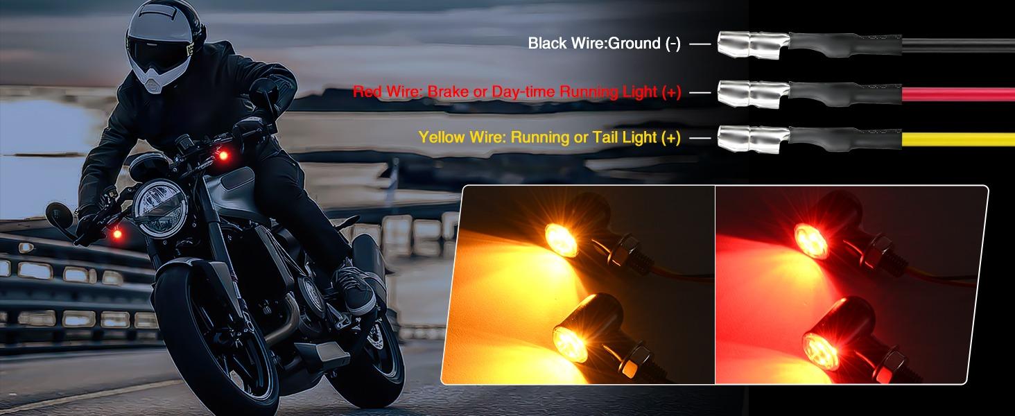 Nilight Motorcycle Rear LED Turn Signals Brake Tail Light Red Yellow Beam Mini Size Blinkers Compatible with Harley Honda Kawasaki Suzuki Triumph Yamaha Cruiser