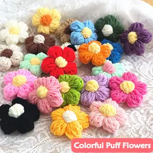 15pcs Colored Crochet Puff Flowers, 2.8 Inches Handmade Crochet Flowers, Perfect for Craft Embellishments, DIY Hair Accessories, Clothing Decor, Party Decor & Holiday Bouquet Accessories