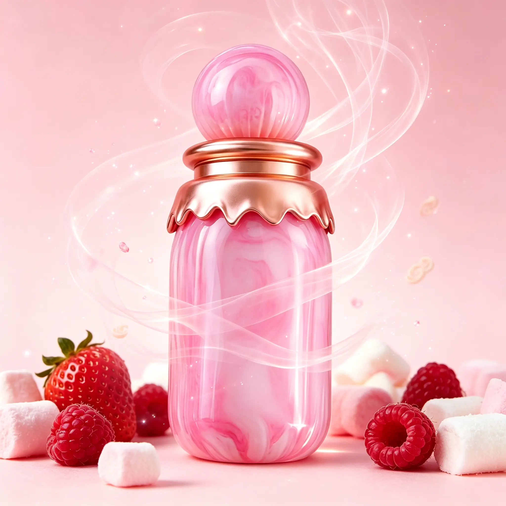 Women's Pink Marble Candy Bottle Marshmallow Perfume - 3.4 fl oz (100ml), Strawberry Raspberry Sweet Gourmand Scent, Ideal for Date Nights, Birthday Gifting