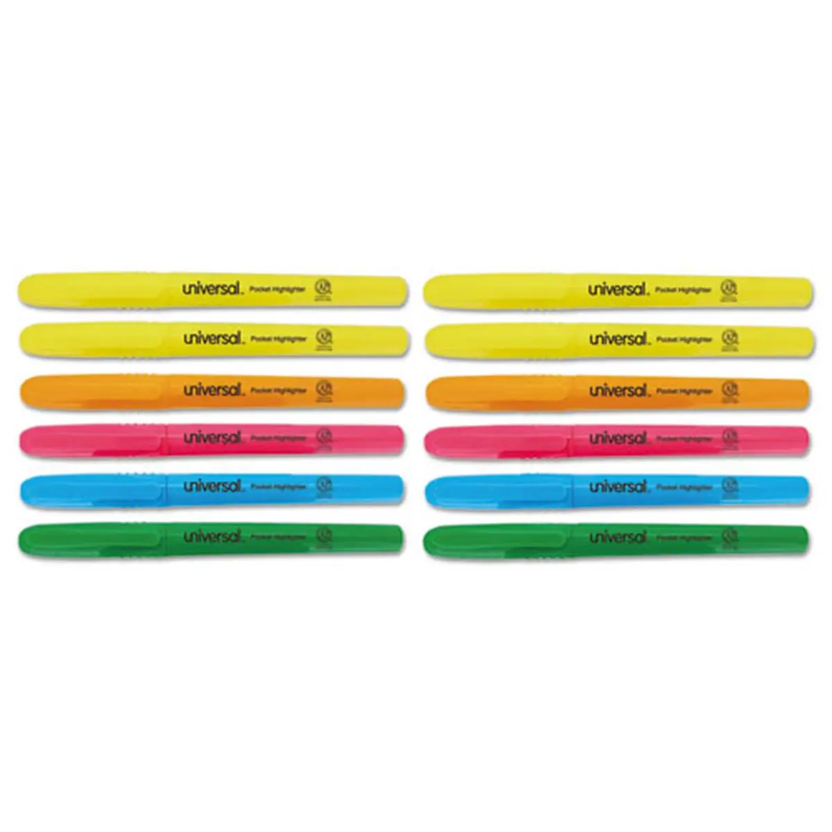 Universal Office Products UNV08857 Pocket Clip Highlighter, Assorted Colors, 12 per Set