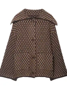 Women's Loose Fit Knit Gingham Pattern Jacket Coats with Lapel Collar, Long Sleeve Button Front Closure, Front Pocket Design, Casual Longline Fashion Outerwear, Womenswear