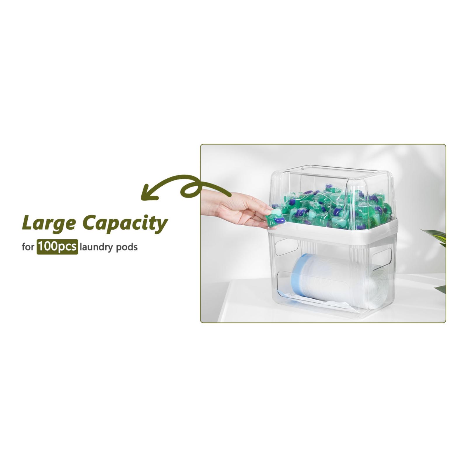 Trash Bag Dispenser Dishwasher Pod Organizer 3 in 1 Clear Storage Box for Laundry Room Pods Tablets Under Sink Organizers