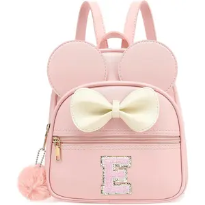 Initial Mini Backpack for Girls  , Small  Personalized Bowknot Purse  ( E)