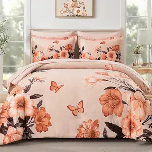 Floral Comforter Set Queen Size,7 Piece Orange Bed in a Bag, Elegant Flower Pattern Comforter Set with Sheet, Soft Microfiber Complete Bedding Sets for All Season