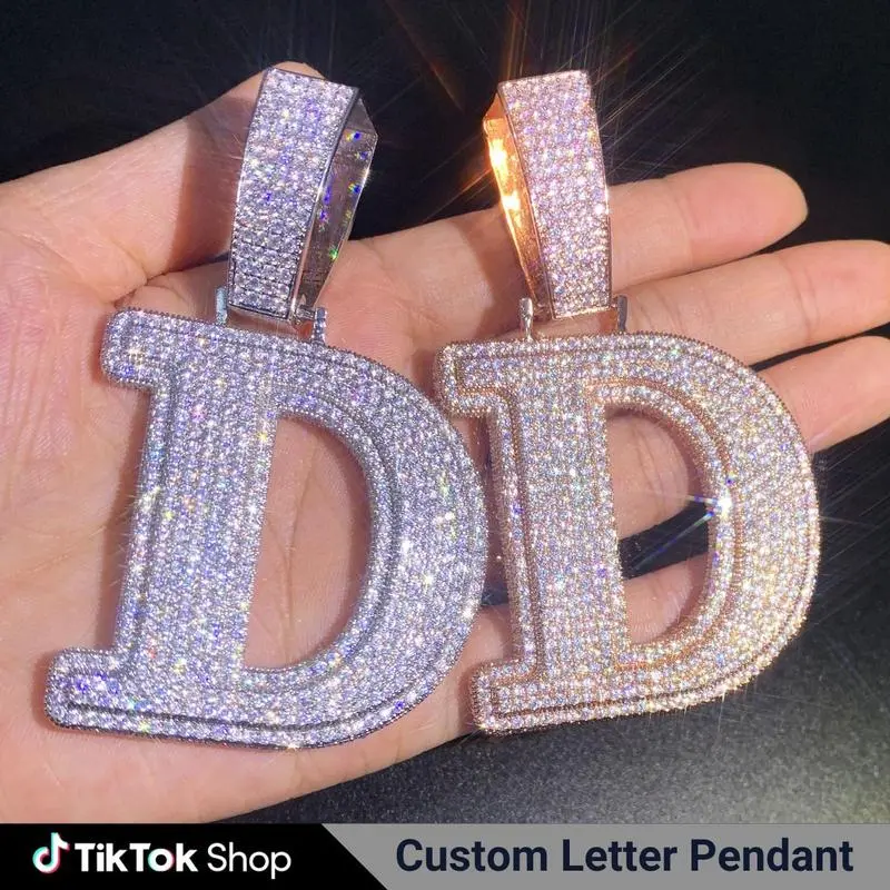 Out Custom Letter Zirconia Pendant Alphabet Necklace for Men Women Hip Hop Jewelry