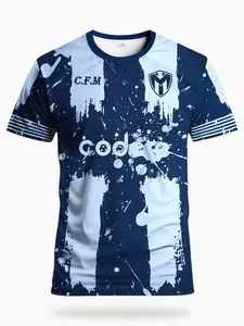 Men's Mexico Football Jersey & Monterrey Youth Short Sleeve Comfortable Sports Top, Geometric Pattern, Casual Fit, All Seasons